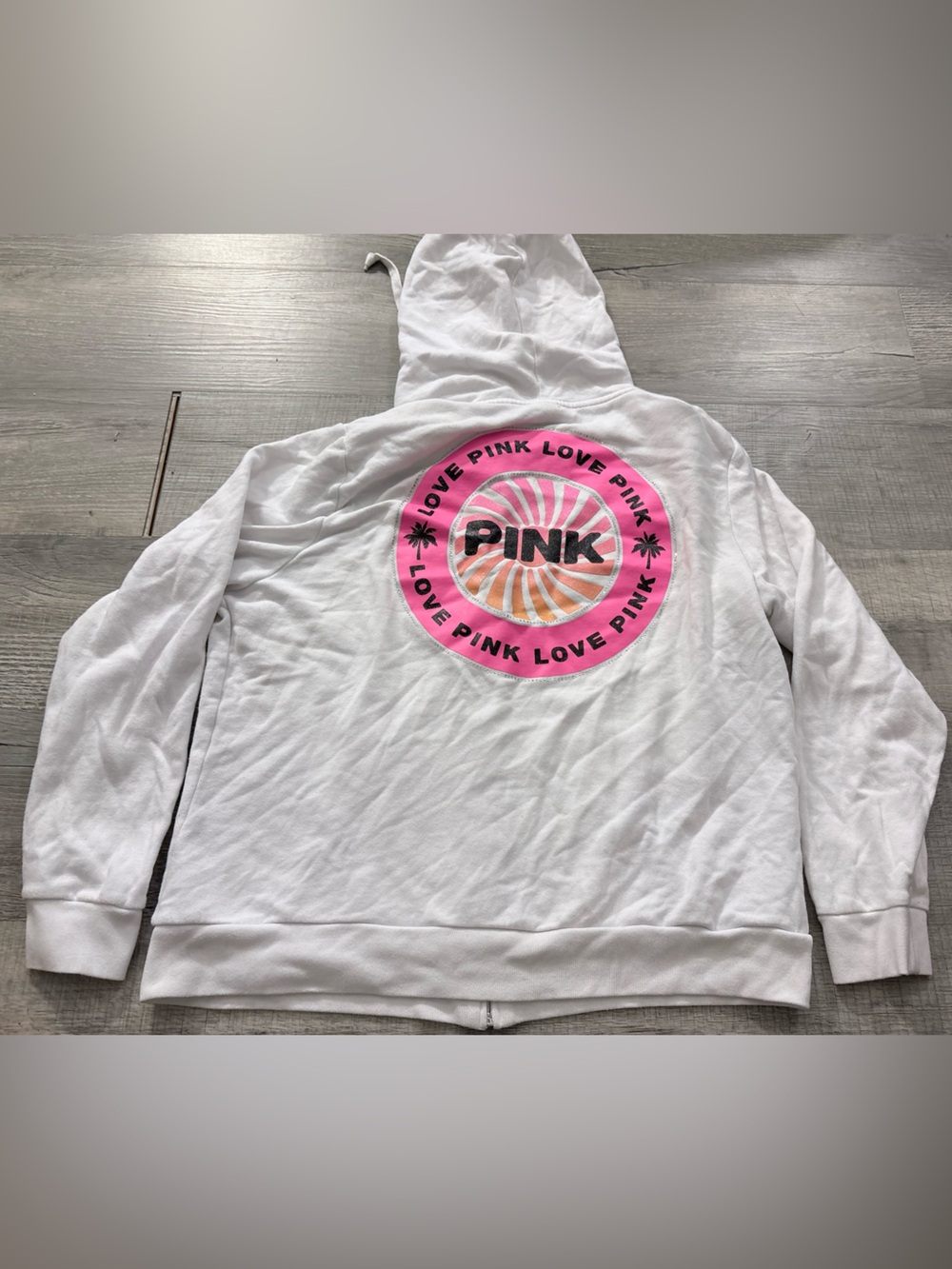 VS Pink Bling Hoodie beach summer Y2K tropical palm trees full zip - Picture 2 of 5